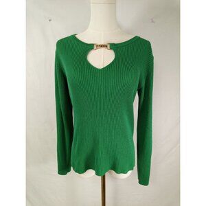 Catherine Malandrino Women's Green Knit V-Neck Sweater with Keyhole Neckline